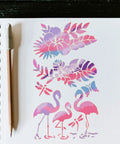 Heavy Duty Metal Flamingo And Butterfly Cutting Template Four By Seven Inches on paper with colorful designs and pencil