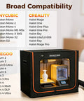 Extra Large Resin 3D Printer Enclosure With Ventilation System And LED Light showing 3D printer compatibility list