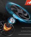 Direct Bolt On Heavy Duty Right Engine Radiator Cooling Fan Assembly Fits Audi Tt And Volkswagen Golf 2000 To 2013 disassembled view showcasing components.