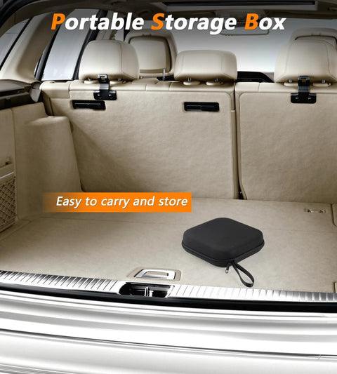 Floor jack pad set for Tesla Model 3/Y/S/X, four black rubber pucks with storage bag in car trunk