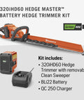 Hedge Master 320iHD60 Cordless Hedge Trimmer Kit With 24 Inch Blade Brushless Motor 40V 4Ah Battery And Charger Included