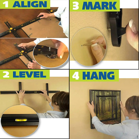 Picture Hanging Tool Kit With Built-In Level And Ruler, 36 Inch Framing Aid used for aligning, leveling, marking, and hanging frames