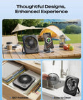 Portable 6.5 Inch Desk Fan With 4000mAh Battery And USB Power Cordless Personal Fan in black, ideal for camping and office use