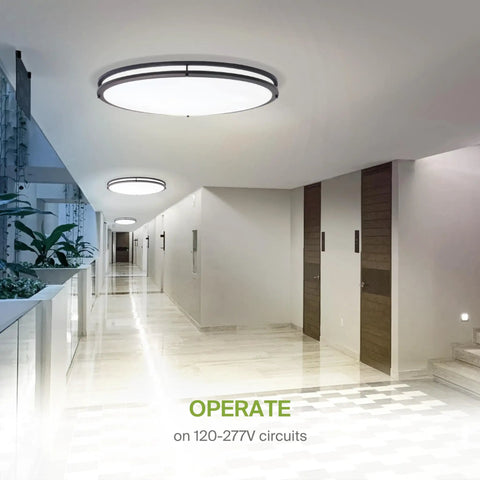32 Inch Oval Flush Mount LED Light Fixture With 3CCT Dimmable Energy Star ETL Listed Low Profile Double Ring 45W in corridor