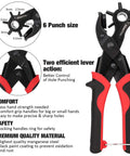 Heavy Duty Leather Hole Punch Set With Rotary Puncher Multi Size Belt Hole Maker Kit, ergonomic grips, 6 punch sizes shown