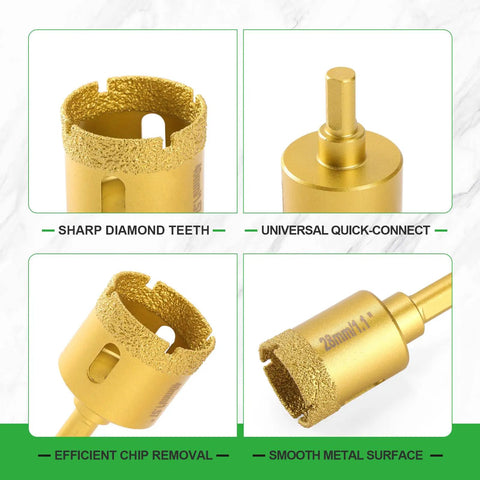Diamond Hole Saw Kit With 10 Brazed Diamond Core Bits And Double Suction Cup Guide For Dialed In Dry And Wet Drilling