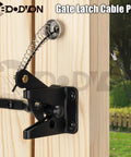 Built Tight Smooth Pull Adjustable Gate Latch Cord With Spring, Heavy Duty Stainless Steel Safety Cable Opener on wood fence.