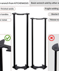 Comparison of two black metal basin wrenches, highlighting better-finished welds, longer handles, and thicker metal on the left.