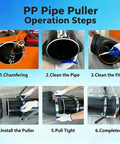 Image showing PP pipe puller operation steps using Heavy Duty Ratchet Pipe Puller With Anti Jam Clamp For Sewer Drainage And Construction