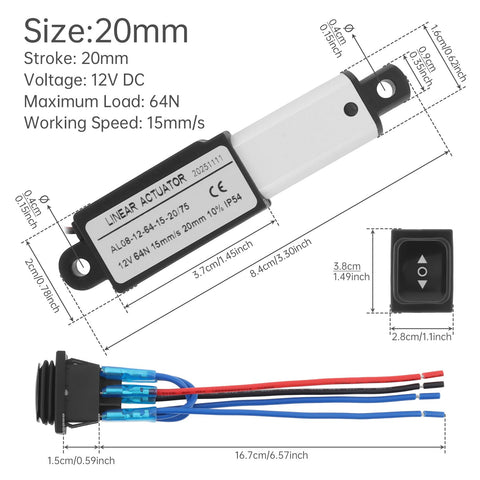 Compact 12V Mini Linear Actuator Tiny But Mighty With 64 Newtons Of Force And 15 Millimeters Per Second Speed Travel Range From 10 To 200 Millimeters Waterproof Switch Mounting Bracket High Torque Micro Electric Linear Motion Device