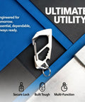 Stainless Steel Go-To Multi-Tool Carabiner With CNC Milled Quick Release Locking Hook, Bottle Opener, Box Cutter And Screwdriver