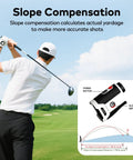 Golfer using Golf Rangefinder With Slope And Magnetic Mount 1200 To 1500 Yard Range Finder 7x Magnification Flag Lock Vibration