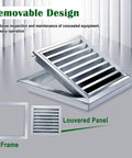 Heavy Duty Removable Access Panel With Detachable Hatch And Louvered Gable Vent For House Wall Or Workshop Stainless Steel 26x35 Inch showing louvered design and frame.
