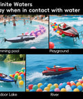 High Speed RC Boat For Pool And Lake With 2.4Ghz Remote 120 Minutes Playtime LED Lights shown in various water settings