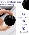 Heavy Duty Silicone Car Door Dampers 20 Pack Self Adhesive Anti Slam Bumper Pads Universal Beater Tough Side Protectors Road Ready Closure Cushioning Black, finger holding round pad