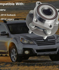 Beefy Front Wheel Hub and Bearing Assembly Set for 2005 to 2014 Outback and Legacy with 5 Lug Bolts and ABS shown next to compatible car