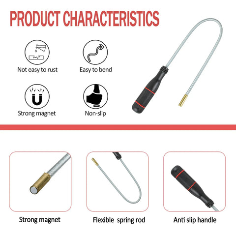 21 Inch Bendable Magnetic Pickup Tool With Ultra Strong Neodymium Magnet Tip For Grabbing Nails, Screws, Bolts And Nuts In Tight Spaces
