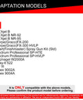 SOEOSSUM 26003 PPS 2.0 spray gun adapter compatibility list; models include SATAjet B NR-92 NR-95 FX-200 FX-300 HVLP.
