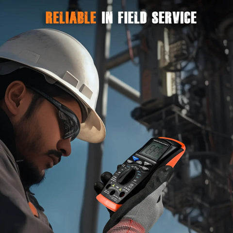 Technician using Digital Multimeter Voltage Tester 2000 Counts for ACDC Voltage, industrial setting