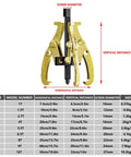 Heavy Duty Bearing Puller Gear Extraction Tool With Switchable Two Three Jaw Setup smooth grip dimensions and specifications chart.