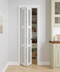 Heavy Duty Interior Bifold Closet Doors Fits 24 X 80 Inch Opening, Three Lite Tempered Frosted Glass Panels open in kitchen.