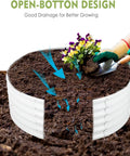 Two Pack Round Galvanized Raised Garden Bed Kit 3 By 3 By 1.5 Feet Open Bottom Outdoor Planter For Vegetables Herbs And Fruits Cream White Metal Raised Box with open-bottom design allowing water drainage, shown with soil and flowers.
