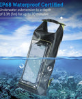 IP68 Waterproof Dry Bag 2L Roll Top Backpack With Phone Case And Pouch For Boating Kayaking Camping Beach Fishing Rafting Travel Go-To Gear Black And Yellow submerged in water showcasing waterproof feature.