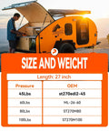 Heavy Duty 27 Inch Gas Struts 45 Lbs For Truck Tonneau Cover, 2 Pack size and weight specifications on an orange camper.