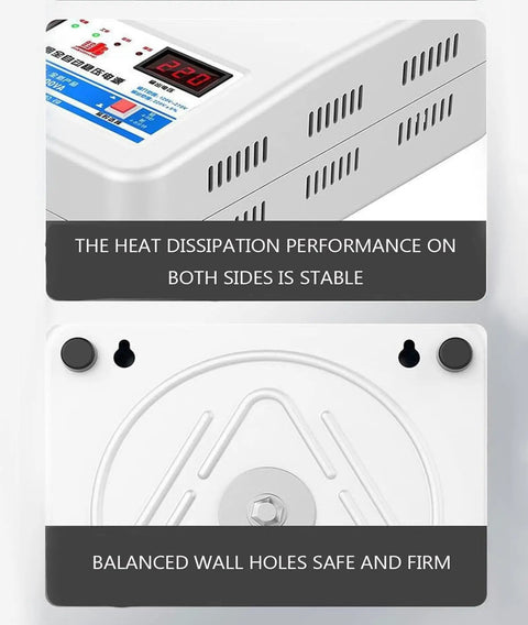Rock Steady Automatic Voltage Stabilizer For Homes And Air Conditioners 220V Single Phase 6800W To 20000W showing cooling vents and balancing wall holes.