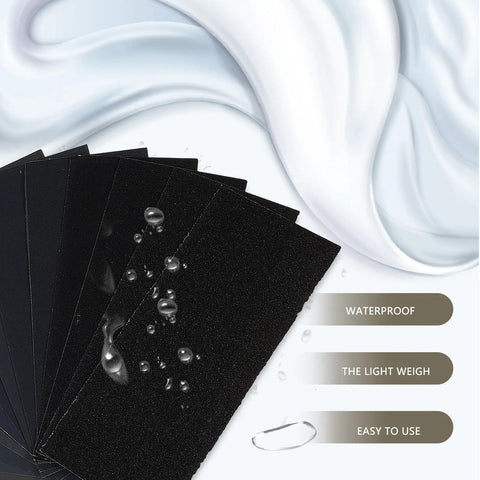 Top Tier Wet Dry Sandpaper Set With 45 Sheets Ranging From Grit 120 To Super Fine 5000 for polishing, with waterproof sheets shown.