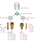 Diagram of Number 10 Cup And O Ring Set For WP 17 18 26 And WP 9 20 TIG Welding Torches 15 Piece Replacement Kit showing components.