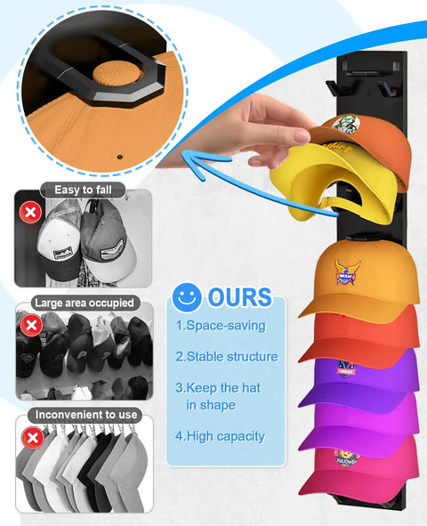 Solid Grip Two Pack Black Hat Organizer For Baseball Caps With Heavy Duty Adhesive Wall Mount Rack Bringing Roomy Multilayer Design And Zero Squeeze Drama So Your Fresh Collection Stays Flawless Holds Up To Eighteen Hats
