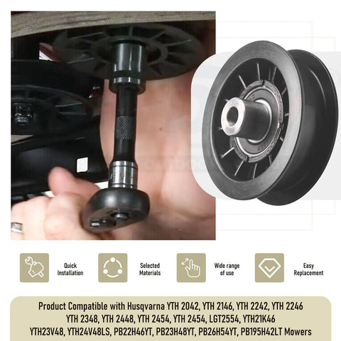 Close-up of installing 2 Pack V Groove Idler Pulleys and Belt Set for Riding Lawn Mowers and Yard Tractors