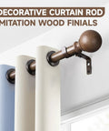 Walnut Wood Grain Curtain Rod Set Go-To Heavy Duty Iron Rods With 1 Inch Diameter Adjustable 28 To 48 Inch Imitation Wood Finish Finials