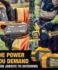 Person using FlexVolt 60V Max Cordless Leaf Blower With 125 MPH Air And 600 CFM, displaying battery insertion and outdoor use
