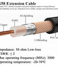 Cross-section diagram of Mini UHF To UHF Extension Cable 12 Inch Coax Jumper RG58 50 Ohm Cable with copper core and PVC outer.