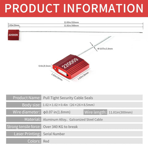 100 Heavy Duty Red Steel Cable Seals Rock Solid Security Ties Anti Tamper Truck Container Locks Adjustable Self Locking Shipping Tags Numbered Id Design Keeps Your Freight Locked Down Tight Out On The Road Today