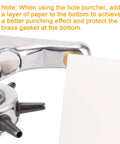 Close-up of Pro Grade Leather Hole Punch Set for Belts Watch Bands Straps demonstrating punching technique with paper layer.