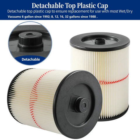 Two Pack Red Stripe Cartridge Filter For Craftsman 17816 9-17816 Wet Dry Vac Fits 5 Gallon And Larger Vacs Easy Install Durable Replacement