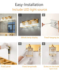 Three Light Gold Crystal Bathroom Vanity Light With Brushed Gold Finish Clear K9 Crystal Shades installation guide