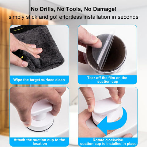 Installation steps for 2 Pack Suction Cup Handles For Glass Surfaces And Smooth Walls No Drilling Required Installation