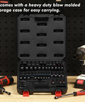 55 Piece Magnetic Nut Driver Set For Impact Drill Deep And Shallow SAE And Metric displayed in open blow-molded case
