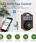 Smooth Keyless Entry Deadbolt With Smart Fingerprint Reader And Electronic Keypad Bluetooth App Control No Sweat Setup, displayed with smartphone app.