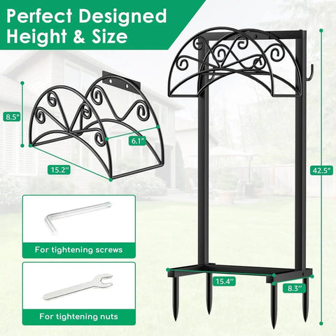 Heavy Duty Garden Hose Holder With Freestanding Steel Frame Holds Up To 160 Feet Of Hoses 4 Spikes Hose Reel chart
