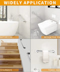Heavy Duty 24 Inch Brushed Nickel Grab Bars For Bathroom Safety, Solid One Piece Construction With Rust Resistant Finish And Effortless Install, Hella Sturdy Wall Mounted Hand Support, 2 Pack installed in bathroom, beside toilet, and stairs.