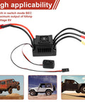 60A Waterproof Dustproof Brushless ESC With Sensorless Tech For One Tenth RC Cars And Trucks Outdoors T Plug Compatible External Programming Port For Easy Tuning Multi Protection Shield Built Tough For Wet Dusty Trails And All Weather Fun, shown with wiring and connectors