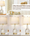 Gold Table Lamps Set Of 2 For Living Room With Shell Tile Inset, showing 3-way touch control and brightness options