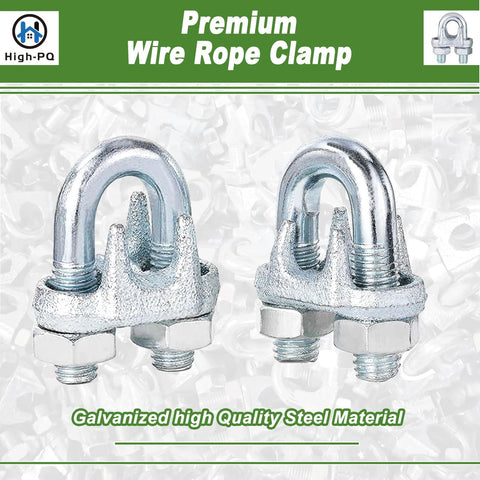 Front view of two silver zinc-plated U-bolt wire rope clamps with nuts