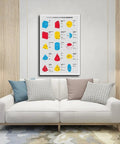 Geometric Shapes And Formulas Cheat Sheet Canvas Poster With Area And Volume Diagrams For Bedroom Decor And Office Space Dope Wall Art Gift Frame 20 By 30 Inches Premium Canvas Print hanging above a sofa in a modern living room.