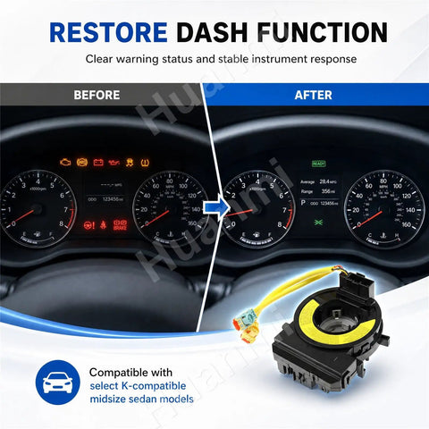 Before and after image showing Dash Clock Display Assembly For Kia Optima 2011-2013 And Hybrid Models With Perfect OEM Fitment.